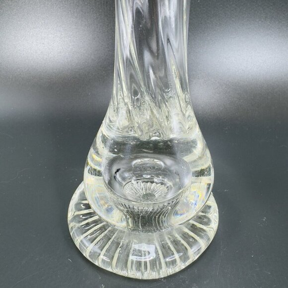 Mid Century Clear Art Glass Swung Vase Vessel Jack In The Pulpit With Bubbles - Picture 7 of 15